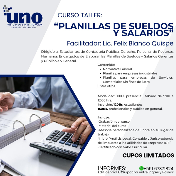 CURSO TALLER - PLANILLA DE SUELDOS Y SALARIOS