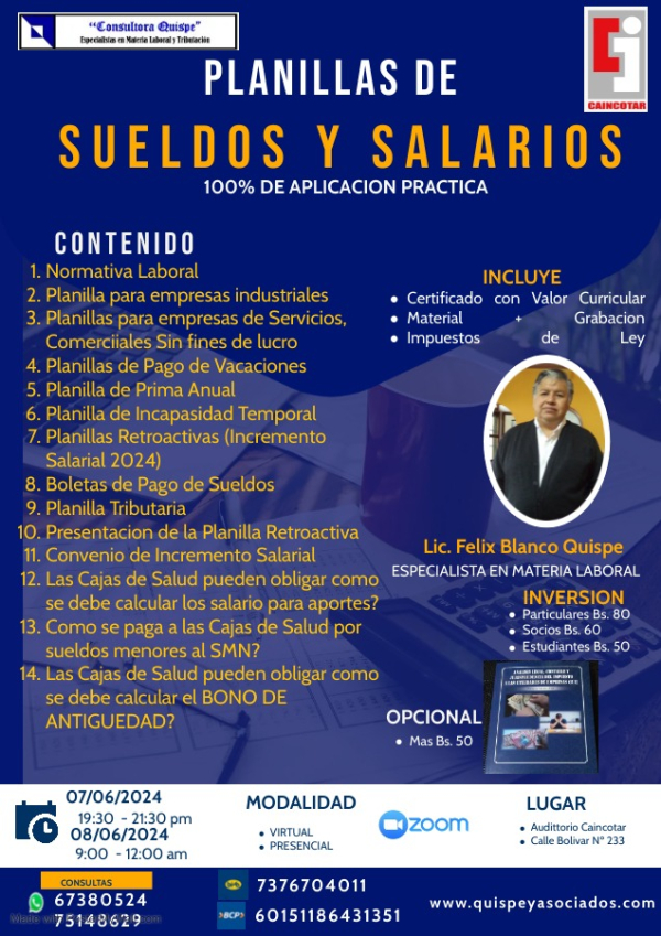 CURSOS &quot;PLANILLA DE SUELDOS Y SALARIOS&quot;